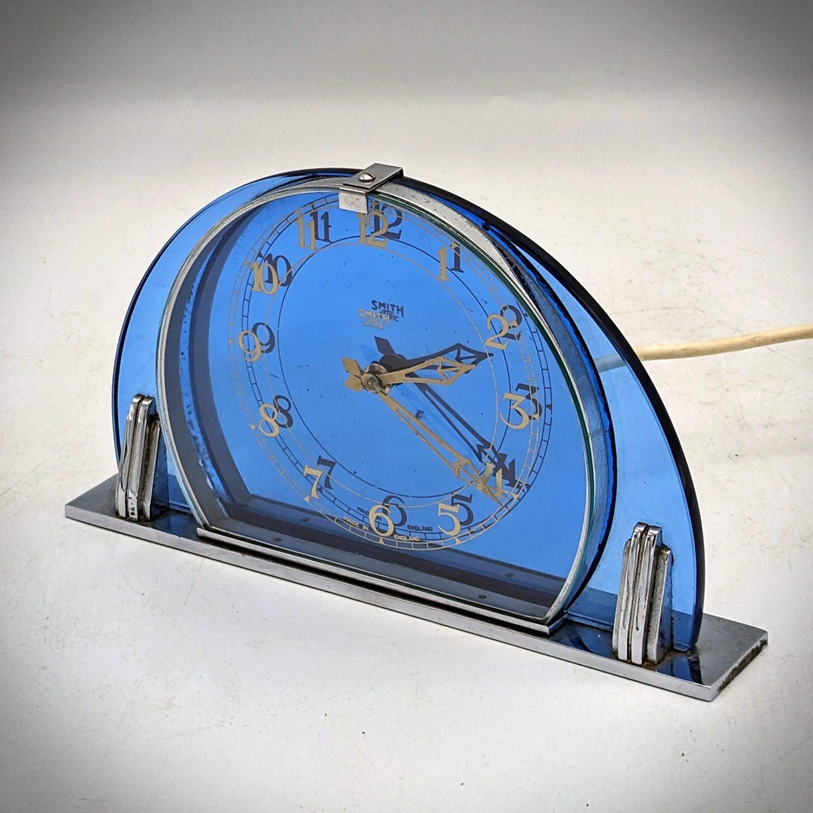 Smiths Art Deco blue glass electric mantel clock. eBay