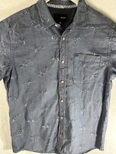 Hurley mens hawaiian short sleeve button up shirt sz. XL Blue Slim Fit India Vtg