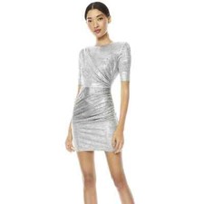 NWT Alice + Olivia Delora Ruched Metallic Silver New Year's Eve Party Dress 2