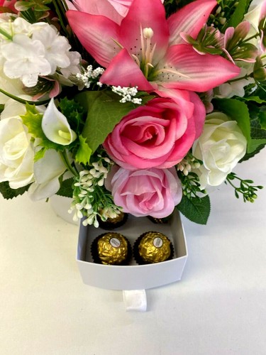 Mothers Day Gift Artificial Flower Arrangement With Chocolates & Flower Box - Picture 3 of 4