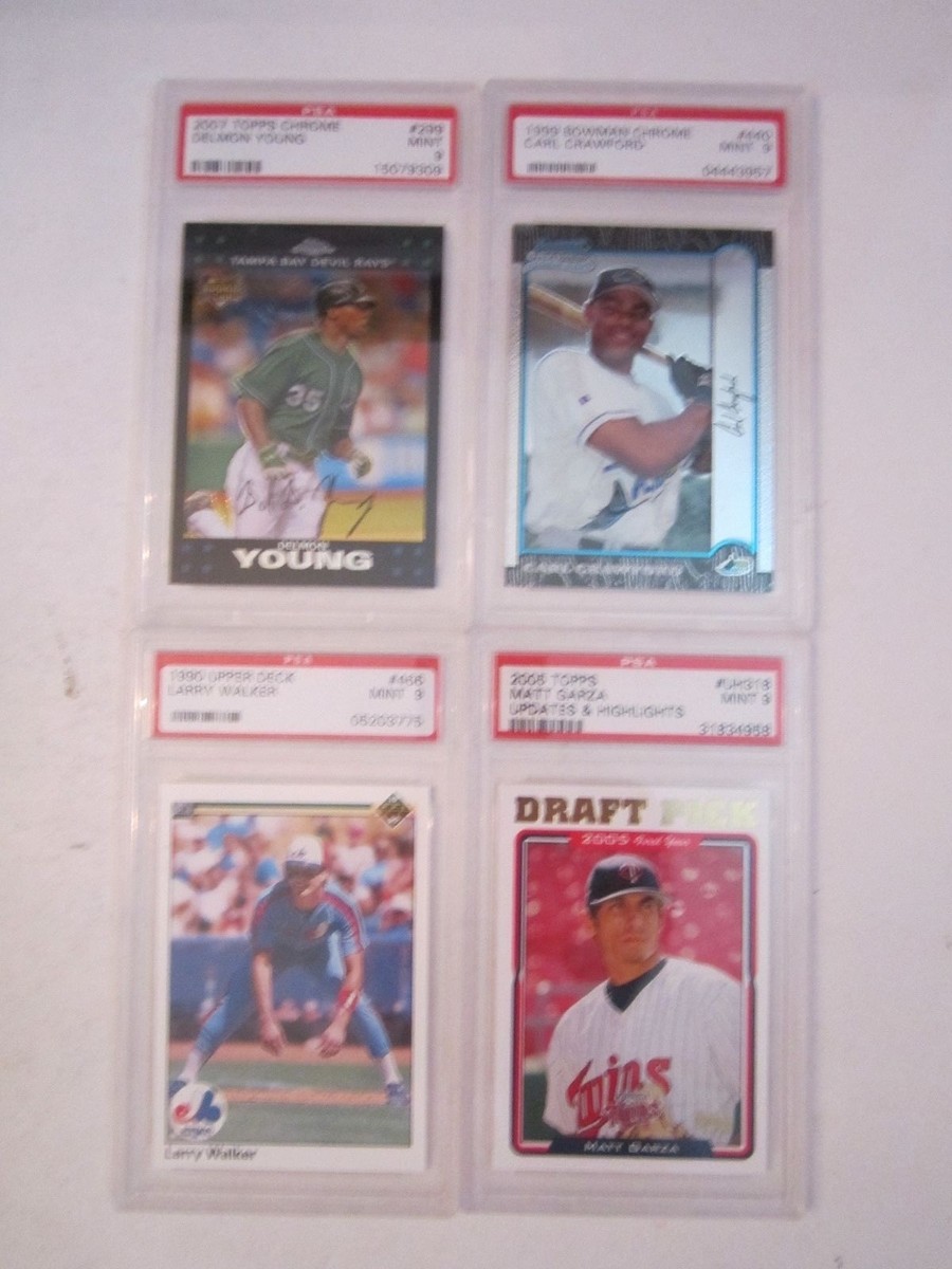 4 PSA GRADED 9 BASEBALL CARDS, DELMON YOUNG, CRAWFORD, WALKER & GARZA - TUB Z 4 PSA GRADED 9 BASEBALL CARDS, DELMON YOUNG, CRAWFORD, WALKER & GARZA - TUB Z