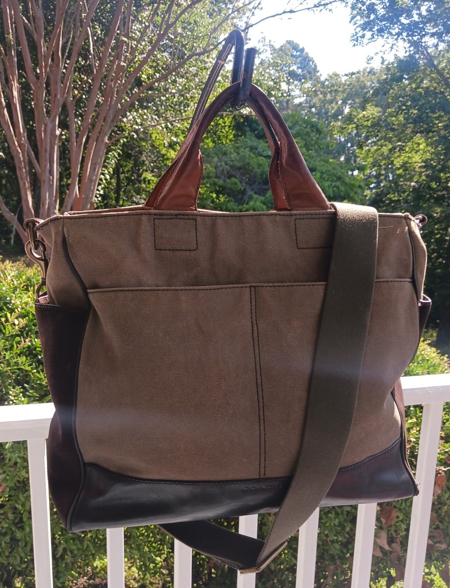 Coach 70945 Bleeker Leather, Suede & Canvas Khaki & Brown Coach 70945 Bleeker Leather, Suede & Canvas Khaki & Brown