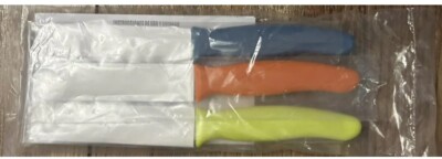 NEW Pampered Chef 100035 Kitchen Paring Knife Set of 3 Blue Orange Green