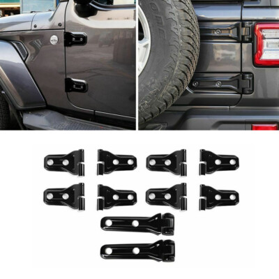 Black Car Tailgate Hinge Covers + Door Hinge Trim Kit For 18+ Jeep Wrangler JL