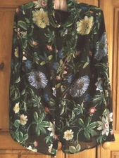 Warehouse Blouse Size 12 Black Multi Floral See Through Excellent Condition 