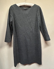 Uniqlo Medium Wool Ponte Shift Dress Grey Houndstooth 3/4 Sleeve Lined Zip Back