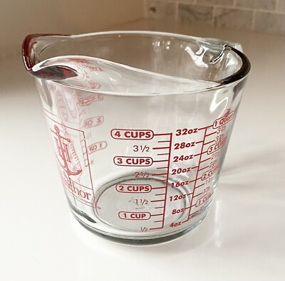 Vintage LARGE Anchor Hocking Glass Measuring Cup 4 Cups 32 Oz 1 Quart Red  Logo | eBay