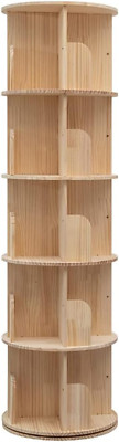 360° Rotating Bookshelf - 5 Tier Floor Bookcase for Kids & Adults, Wood Organize