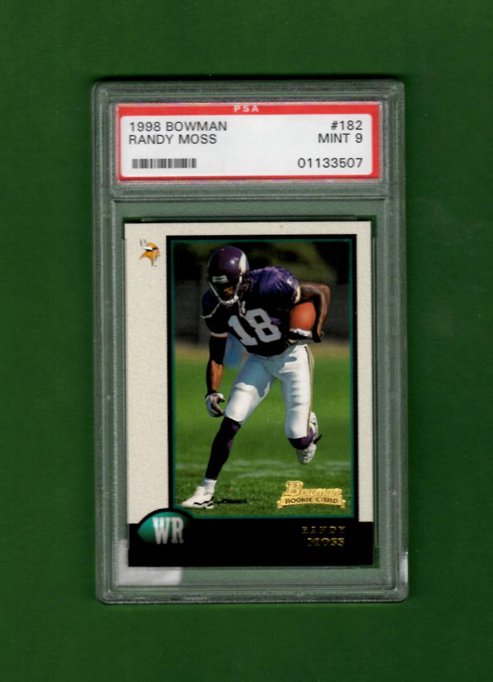 Graded 1998 Bowman Randy Moss #182 Rookie RC Football Card PSA 9 Mint NFL HOF