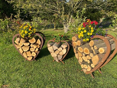 Holz Regal Gartendeko Edelrost Herz aus Metall Terrasse Dekoration für