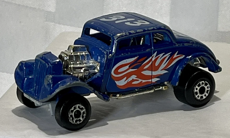 1982 Matchbox 1933 Willys Street Rod White Heat Blue #313 Diecast Plastic Nauru - Image 3 of 4