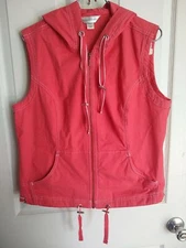 Christopher & Banks Zippered Vest Womens S Hooded Orange Cotton Blend Stretch