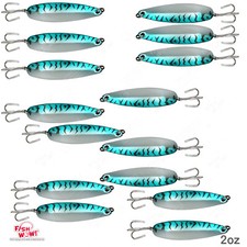 15pcs 2oz Fishing Spoons Trolling Flutter Treble Hook Casting Jig Blue Mackerel