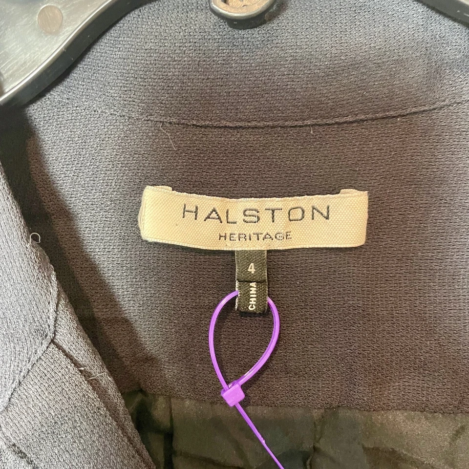 Blusa con botones Halston Heritage para mujer 4 negra manga larga ribete de seda cuello Foto 3 de 4