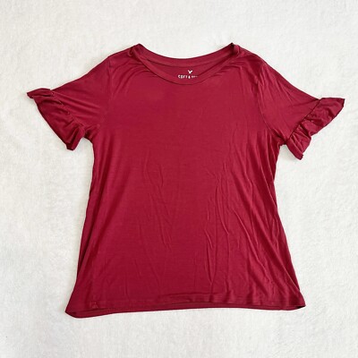 American Eagle Outfitters Soft & Sexy Shirt Red Short Sleeve Womens Size Small