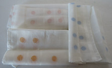 Vtg Handkerchiefs Hankies White Polka Dots Lot of 3 Blue Orange Pink Dots 14"x12