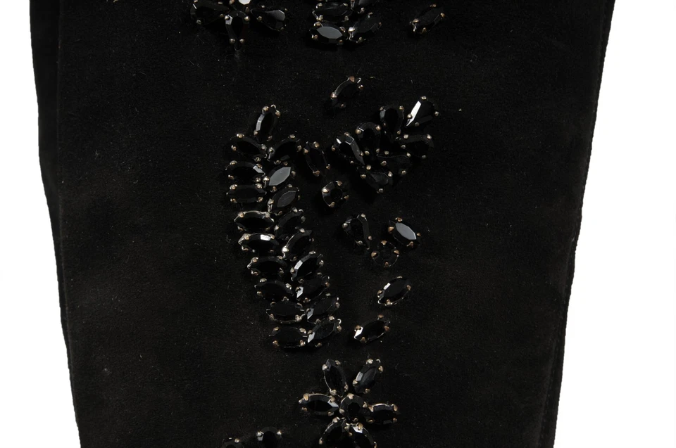 Giuseppe Zanotti 女式过膝结晶靴 US 7 EU 37 黑色麂皮绒 — 第 3/4 张图片