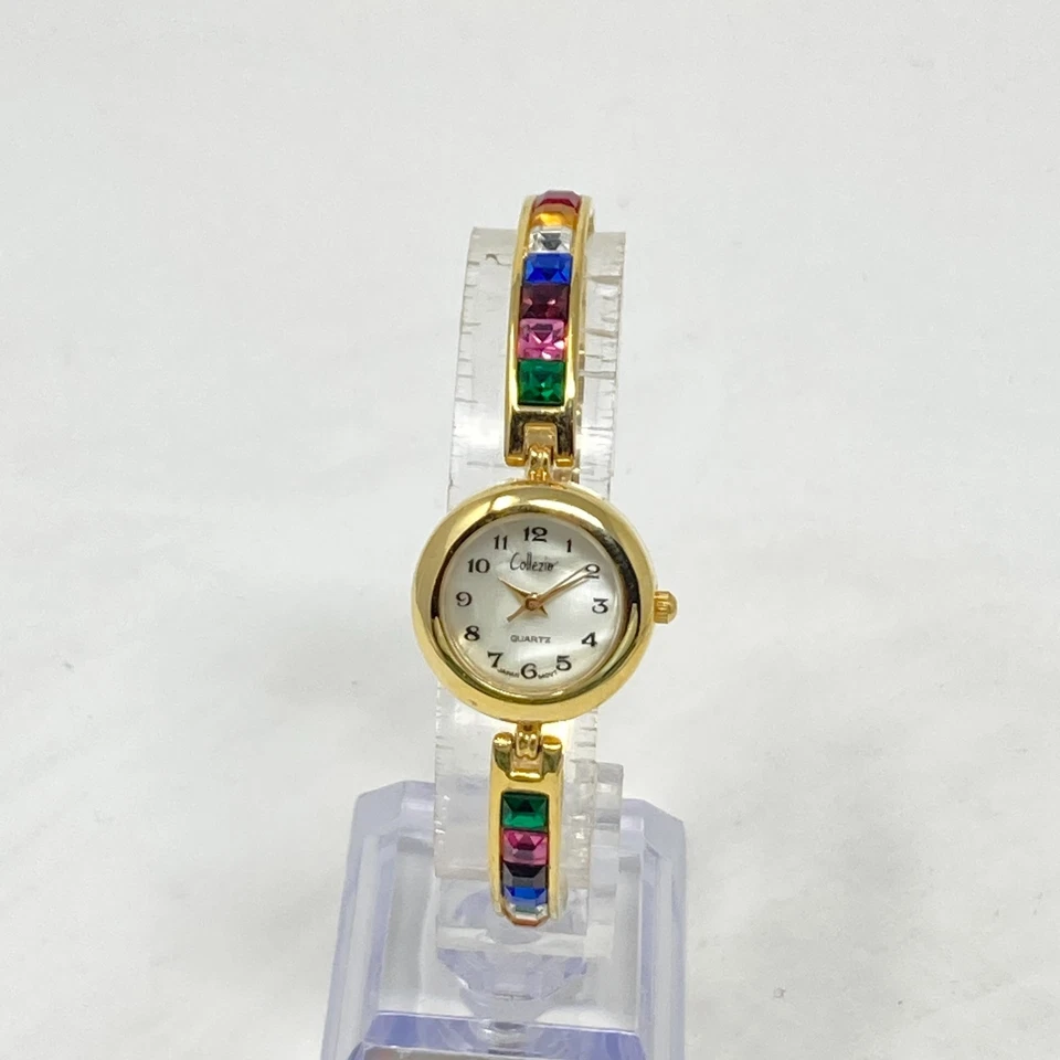 Collezio Watch Women 22mm Gold Tone READ Rainbow Crystals Bling MOP New Battery - Image 3 of 4