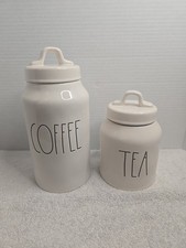 Rae Dunn Coffee 9.5" And Tea 7" Canister Jars With Lids Artisan Collection