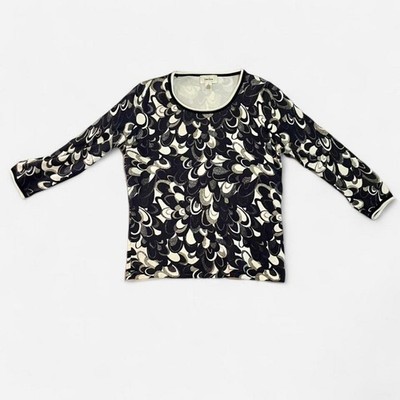 Neiman Marcus Exclusive Women's Size M Pullover Top Black White Abstract Print
