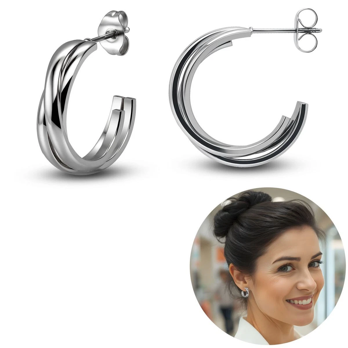 AURSTORE Orecchini A Cerchio In Acciaio Inox 316L - Grandi, Lucidi, Ecologici, Donna E Ragazza