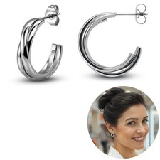Silberne verschlungene Halbcreolen aus Edelstahl Damen Ohrstecker Modern Elegant