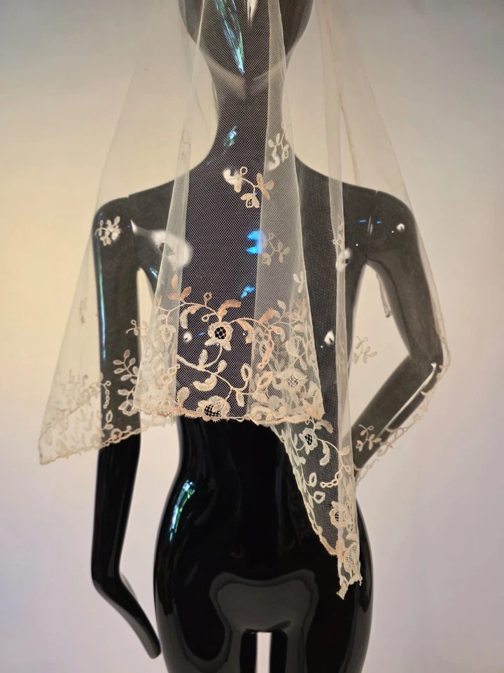 VICTORIAN 19TH C HAND MADE BRIDAL WEDDING LACE BONNET VEIL FOR DRESS - Image 2 of 4