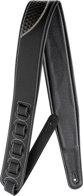 Black padded leatherette guitar strap with black guitar shape
