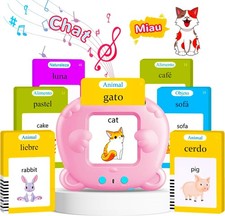 Spanish English Talking Flash Cards for Toddler, Learning Montessori Toys w...