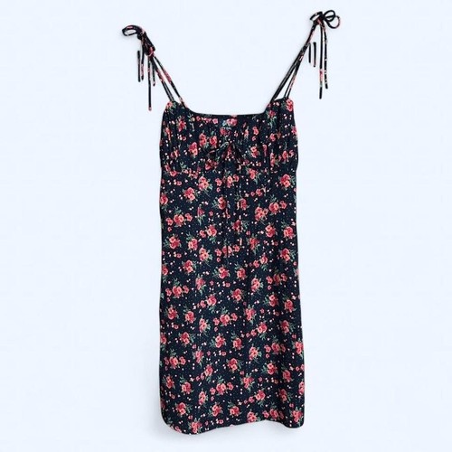 Floral Mini Dress Black Red Tie Shoulder Nasty Gal 2