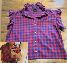 Upcycled Mens shirt Womens Large Ruffled Coll...