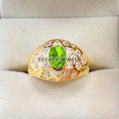 Peridot Oval Cut With 14k Yellow Gold Ring For Men's #B478 #