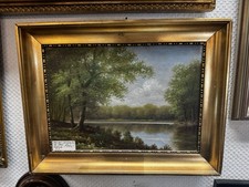 Ölgemälde Antik Landschaft Waldsee Leinwand um 1900 Signatur K. L.