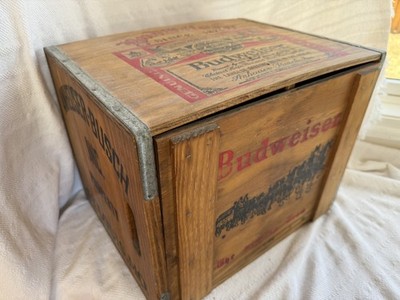 Wood Budweiser Beer Anheuser Busch Crate Storage Box w/ Clydesdale