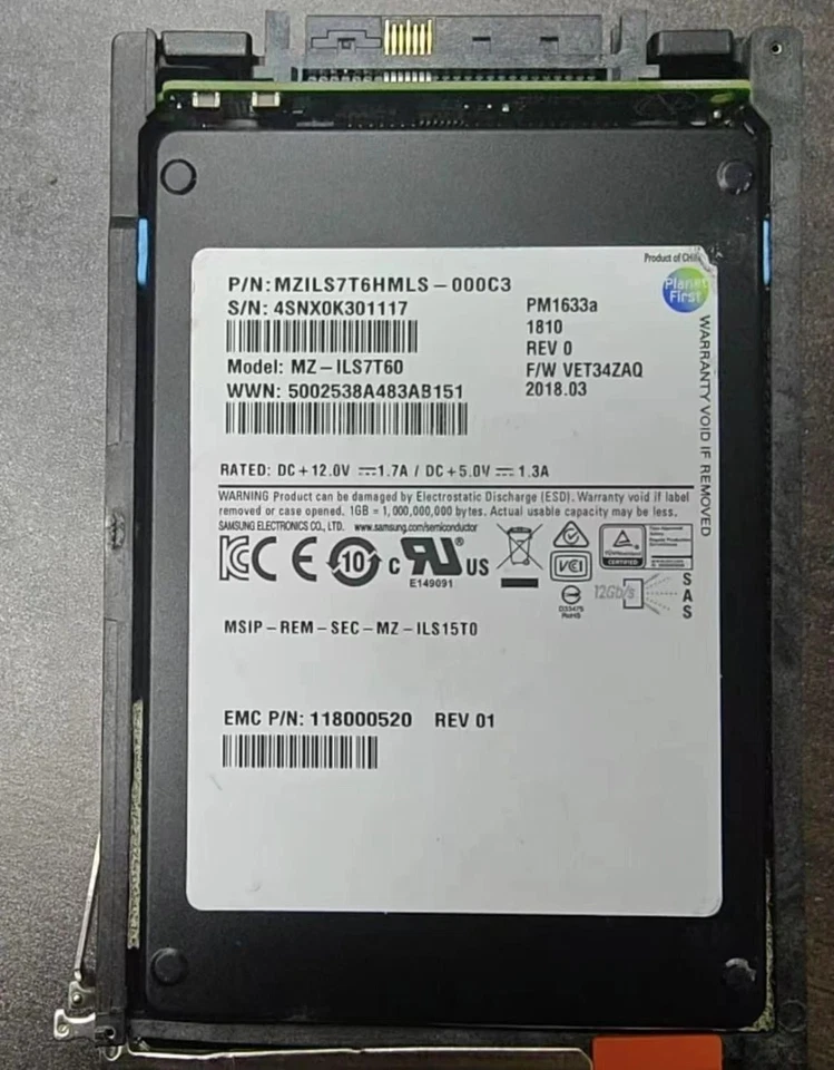 Samsung PM1633a 7.68TB SSD 2.5" SAS 12Gbps MZ-ILS7T60 MZILS7T6HMLS-000C3