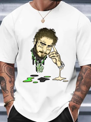 Post Malone Drip Art T-Shirt, Melting Rap Icon Graphic Tee, Hip Hop Streetwear.