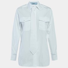 Prada White Cotton Tie Detail Button Front Shirt XS