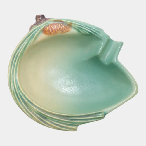 Roseville Pine Cone Green 1953 Mid Century Modern Pottery Ceramic Ashtray 499