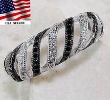 1CT Treated Black Sapphire Topaz 925 Solid Sterling Silver Ring Sz 6 UB2-8