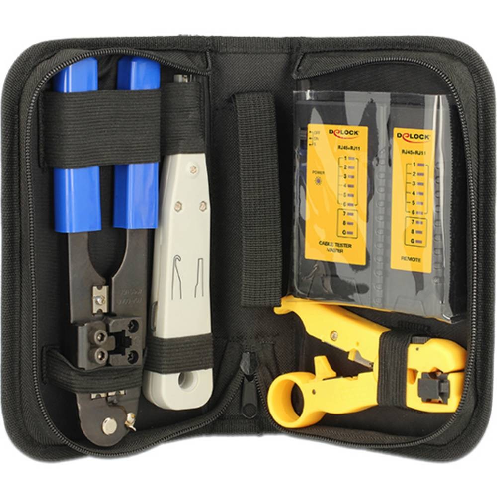 Delock 86105 Set d'outils réseau avec pince à sertir et testeur de câble pour connecteurs RJ45