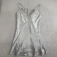 Y2K Oscar De La Renta Pink Label Silver Slip Dress Lace Women's XS