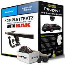 Für PEUGEOT 308 Break I 4E, 4H Anhängerkupplung abnehmbar +eSatz 13pol uni 07-