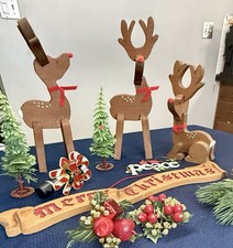 Christmas Decor Lot Wooden Reindeer Merry Christmas Sign Trees Rustic Woodland