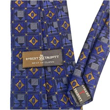ROBERT TALBOTT Best of Class Men's Silk Necktie USA Designer Geometric Blue/Oran