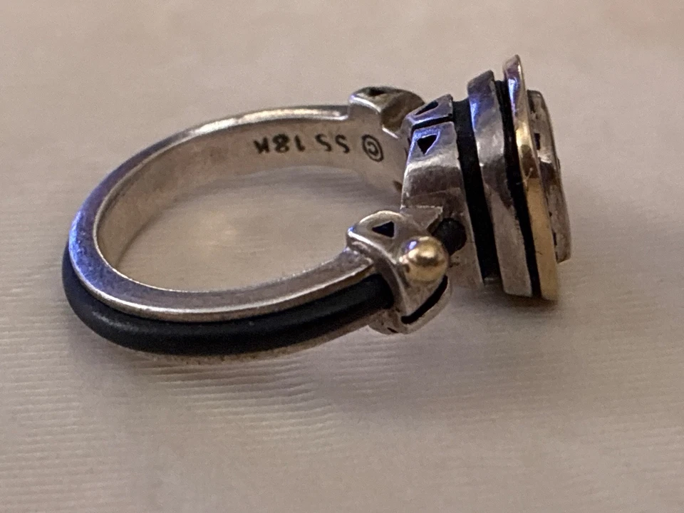 Anillo John Atencio Plata Plata Con Oro 18k Y Topacio AZUL Talla 6 Foto 3 de 4