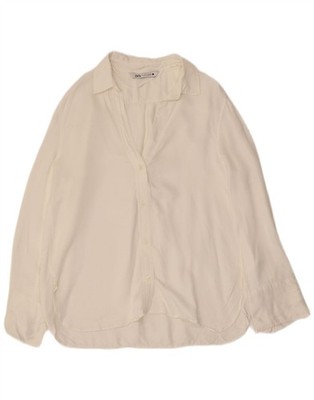 ZARA Damen Shirt Bluse UK 16 Large weiß Viskose AC07