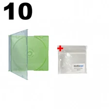10 SLIM GREEN Color CD Jewel Cases & 100 OPP Bags