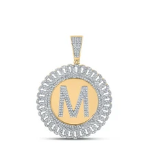 14k Yellow Gold Plated Mens Round Created Diamond Letter M Circle Charm Pendant