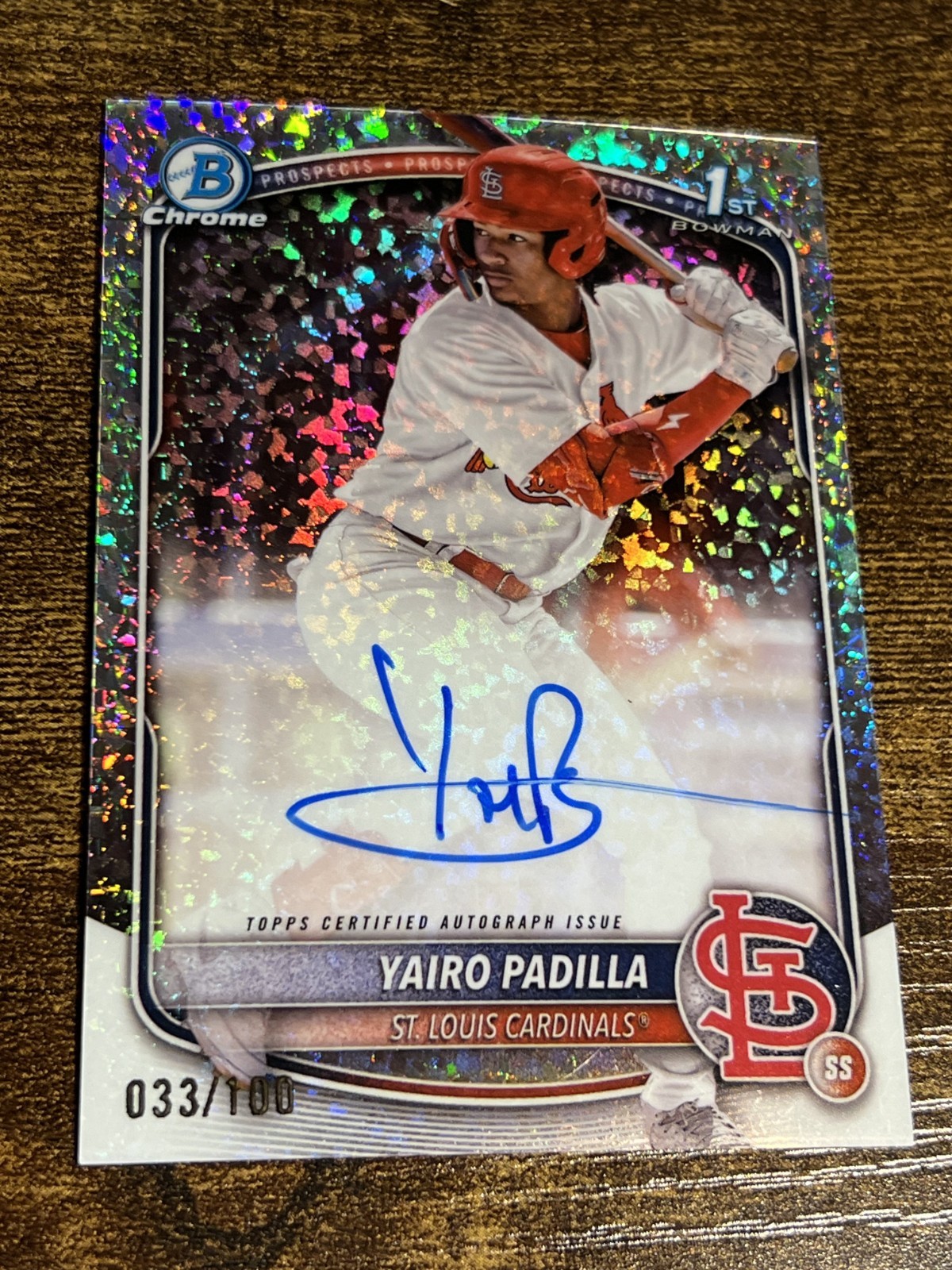 YAIRO PADILLA 2025 Bowman Chrome #CPA-YP Cardinals 1st Mini Diamond Auto /100