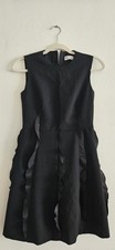 RED Valentino Black A-Line Ruffle Satin Zip Short Dress Round Neck Size 38